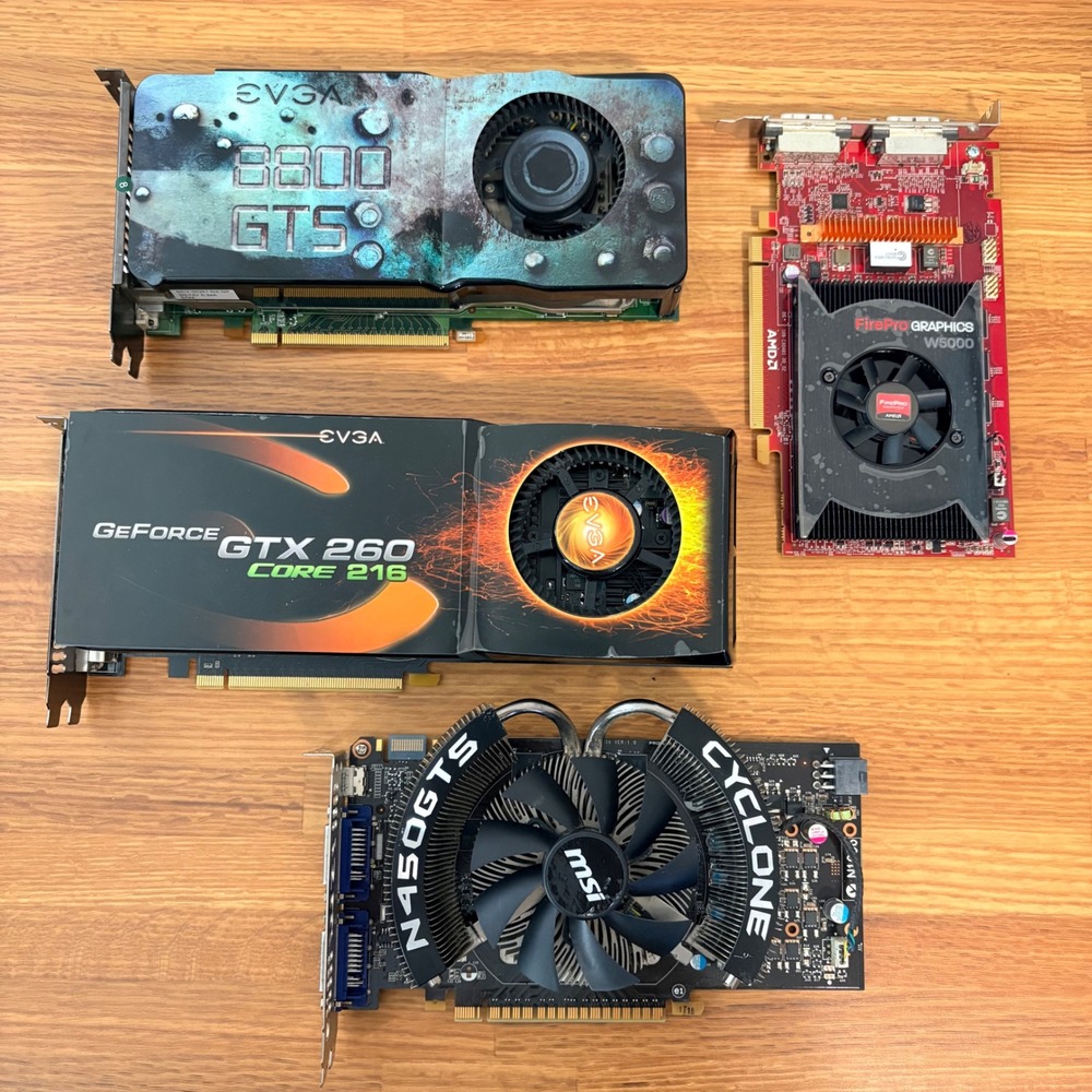 FOR PARTS EVGA MSI AMD Graphics Card Lot of 4 AS IS 8800GTS GTX260 N450GTS W5000